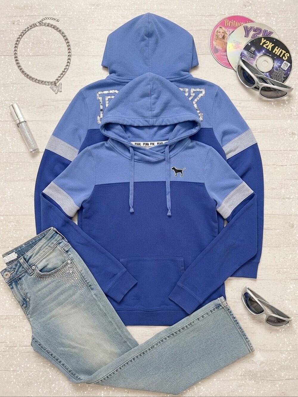 VS PINK Blue Navy Silver Sequin Hoodie
